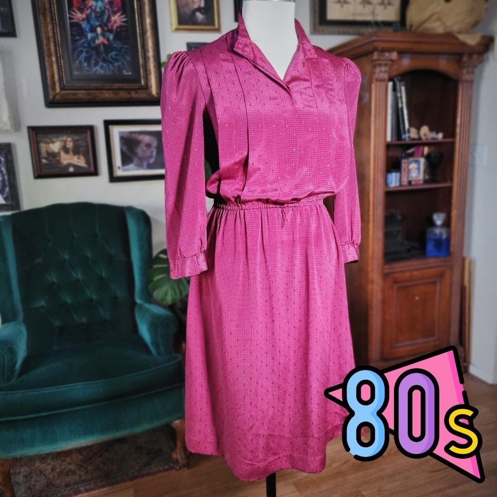 Vintage 80s LAUREN LEITEL Womens Red Pleated Belted Dress Long Sleeve - Size 6